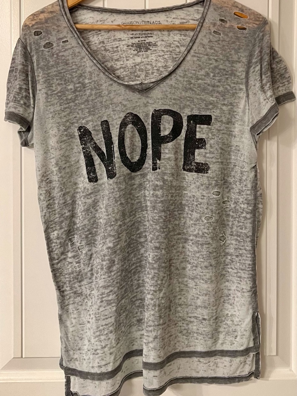 Grayson Threads Gray 'NOPE' Distressed V-Neck Tee